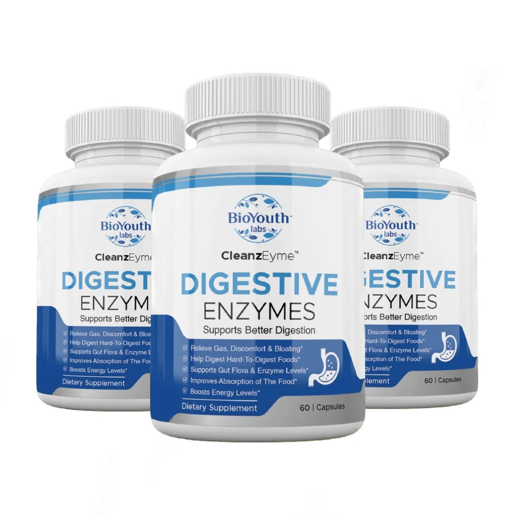 Enzymes Digestives Naturelles et Supplément Probiotique pour Adultes, 180 Capsules - Mélange Nutritif d'enzymes Digestives et Avantage Probiotique pour Digestion et Santé Digestive.