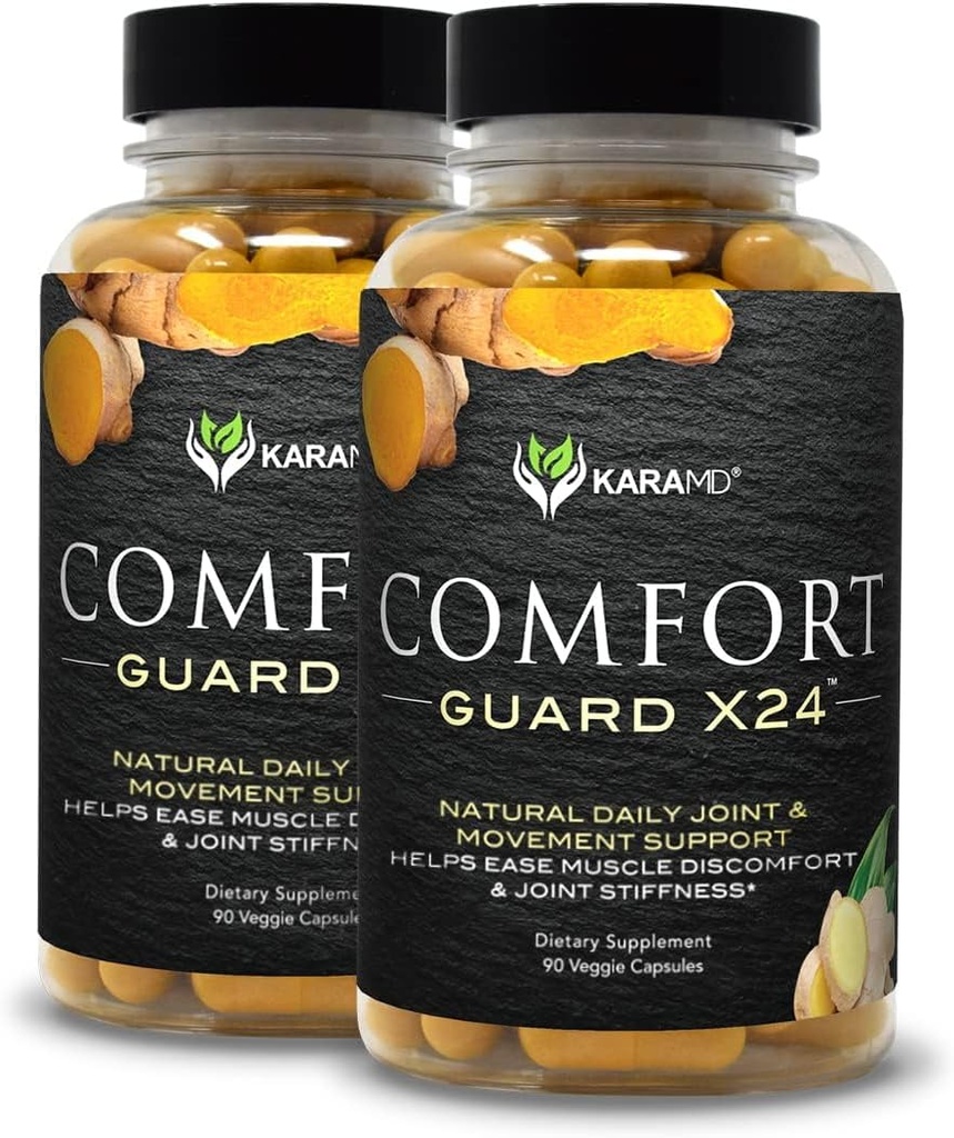 KaraMD Comfort Guard X24 | Joint & Movement Support Supplement | Curcumin Turmeric, Boswellia & Ginger | Gratuito Discomfort & Joint Stiffness | Non-GMO, Gluten Free & Vegan Friendly (2 Pack)