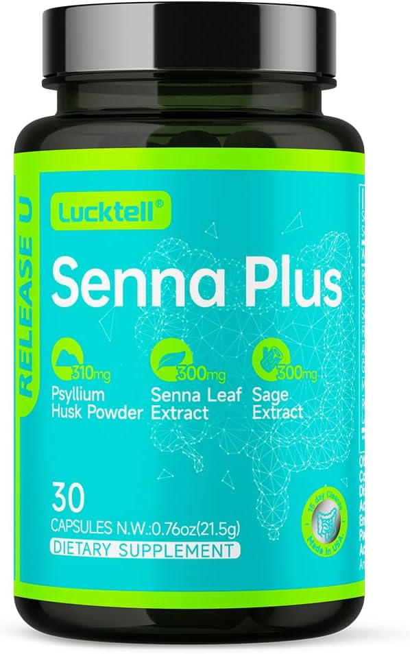 LuckTell Senna Plus 15-Day Cleanse - Detox Gentle Gut Cleanse per le donne e gli uomini con Senna, Cascara Sagrada, Psyllium Husk & MCT olio, Natura Colon Cleanse con Probiotici, Made in USA,30 Capsule