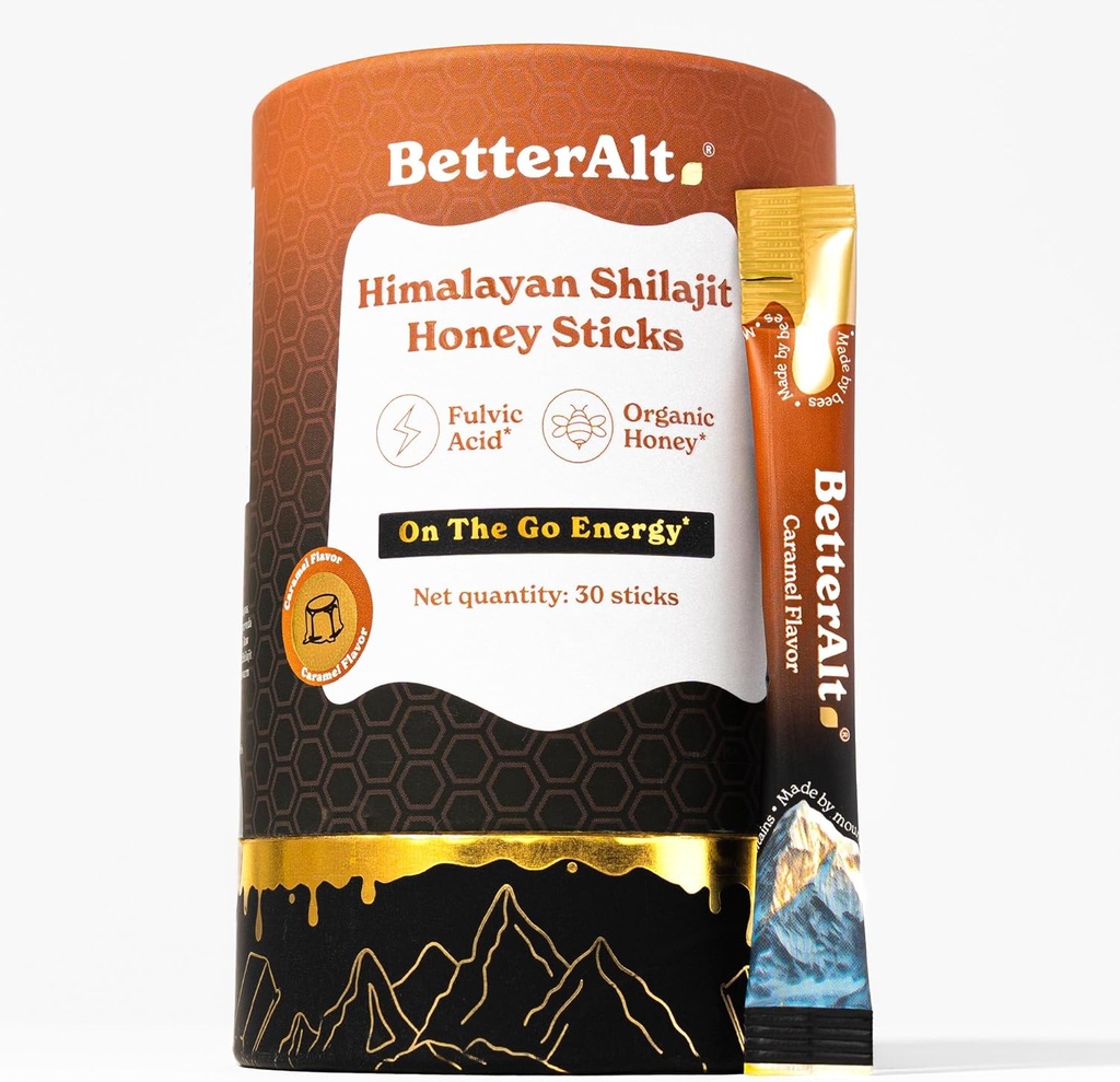 Besser Alt reine Himalaya Shilajit Karamell Honey Sticks mit Bio Honey| Einfach zu beschwören Shilajit| 30 Sticks für Energie-Boost & Immununterstützung, 85+ Trace Minerals, 75% + Fulvic Säure