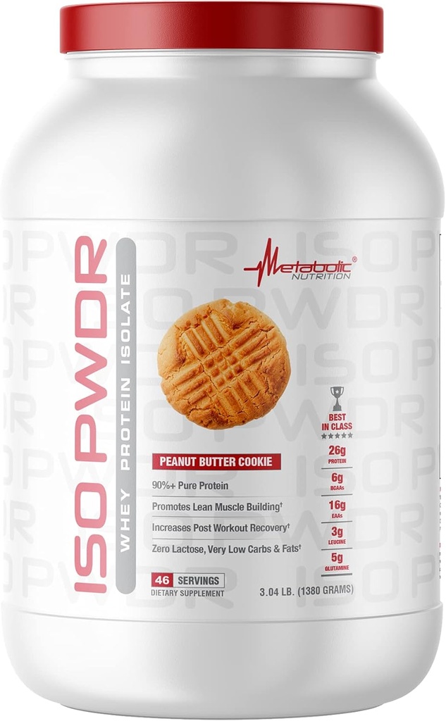 Biscotto di burro di arachidi ISO PWDR, 3,04lb, 23 Serve, 26g Proteine, Digestione veloce, Carbi Zero, Delicious Flavor, Carbi bassissimi e grassi, Lattosio Zero