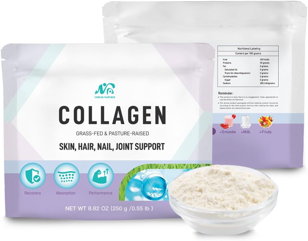 Cercle Natural Multi Collagen Peptides Polvere non aromatizzata, Plus Vitamina C & Biotin, Collage bovino idrolizzato tedesco, Supporta capelli, pelle, unghie e giunti per le donne & uomini - 8.82 oz