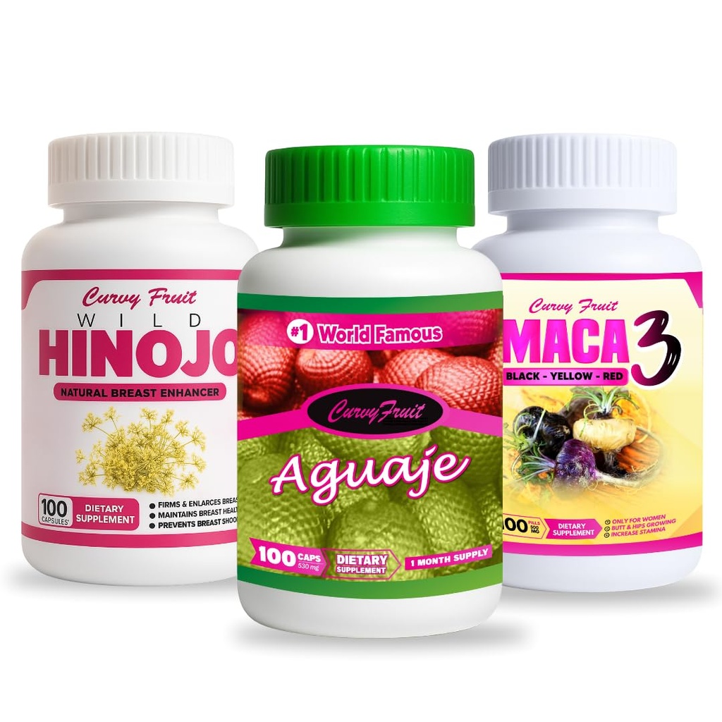 Größere Booty, Bust & HIPS – Aguaje + Maca 3 + Wild Hinojo Pillen –Natural Curve Shaping Supplement – 3 Flaschen / 1 Monat Versorgung