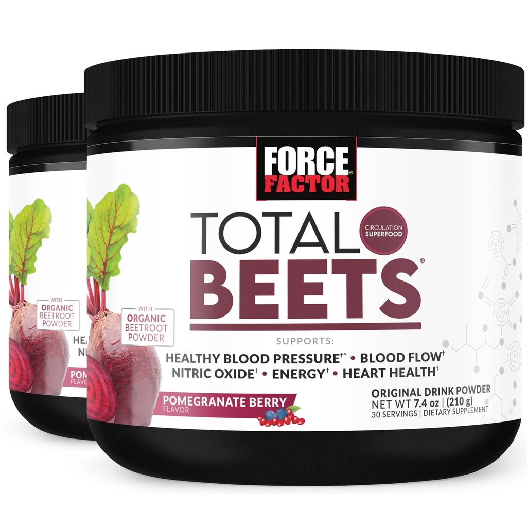 Facteur de force Betteraves totales Boire un mélange de poudre super-alimentaire avec des nitrates pour soutenir la circulation, l'oxyde nitrique, l'énergie, l'endurance et l'endurance, supplément de santé cardiaque cardiovasculaire, 60 portions, 2-pack