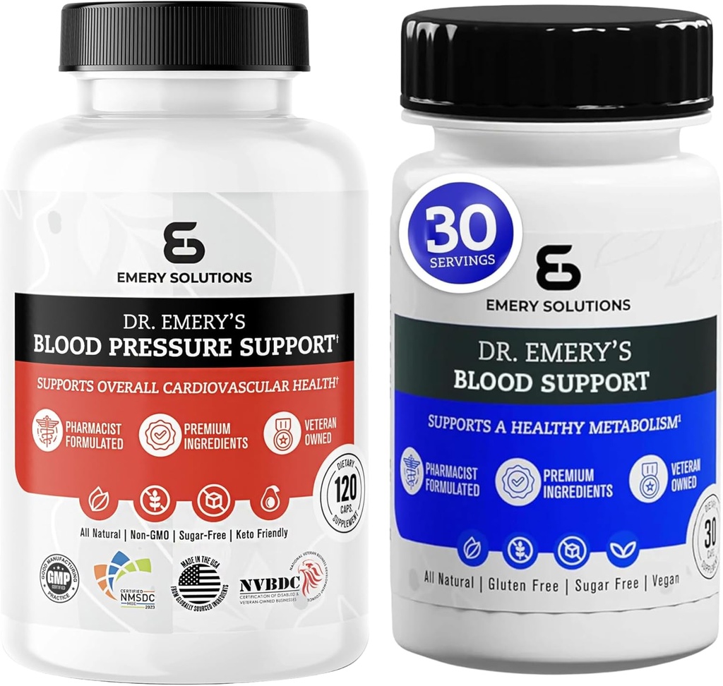 Dr Emery's Blutdruck-Unterstützung & Blut-Unterstützung Kapseln Magnesium D3 Kalium CoQ10 B6 B9 B12 Vitamine Zink Vegan Zucker Kostenlos