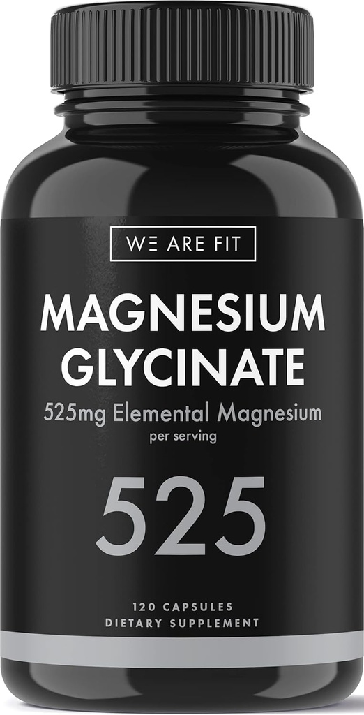 Magnesio Glycinate 525 mg Complesso Elementale -125% DV ad alto assorbimento Biodisponibile Supplemento per sostenere livelli di magnesio, Vegan & Non OGM, 120 tappi di verdure