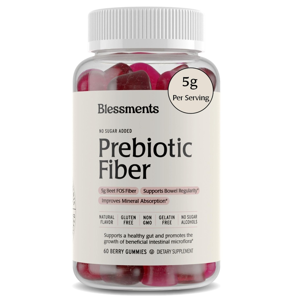 Prebiotici Fibra Gummies per adulti e bambini con nessun Aggiunto Zucchero- 5g (60 Conte) Alta fibra Supplemento Gummies - Vegan - Keto Friendly - Integratori di salute digestivi