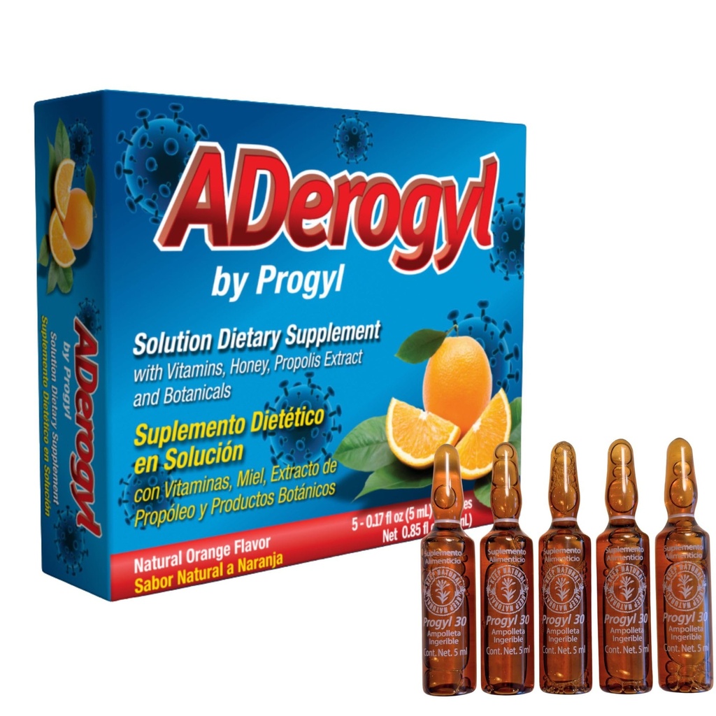 Orale flüssige Vitamine mit A, C, D, E, Zink, Bienenhonig, Propolis und Botanische Extrakte - Natürliche Orange Geschmack - 5 Immununterstützung Ergänzung Ampullen (0,85 fl oz / 25 ml)