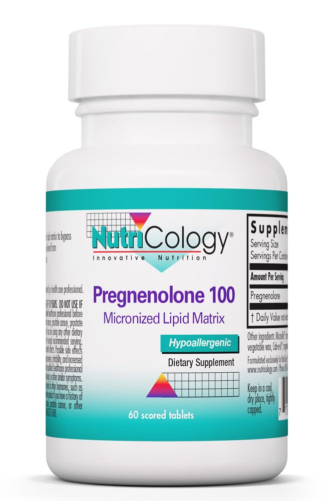 Nutricologie Supplément de pregnénolone - Suppléments de progestérone, Hormone et support de stress, fabriqués à partir de Yam sauvage non OGM, matrice lipidique micronisée, d'origine végétale, comprimés cotés 100mg - 60 Nombre