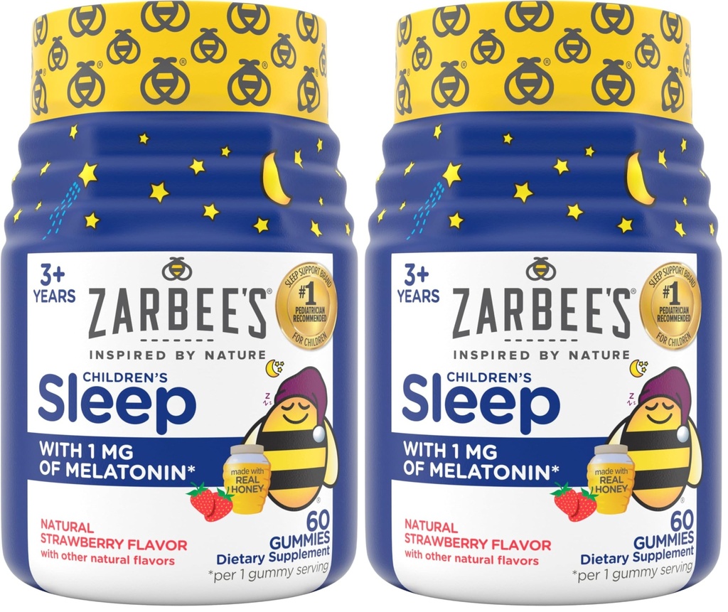 Zarbees Kinderschlafgummis mit Melatonin, Nicht-Habit Forming Kinderschlafgummis arbeiten mit natürlichen Schlafzyklen, um Friedlich Schlaf zu fördern, Drug-Free, Natural Strawberry, 60 ct (Pack von 2)