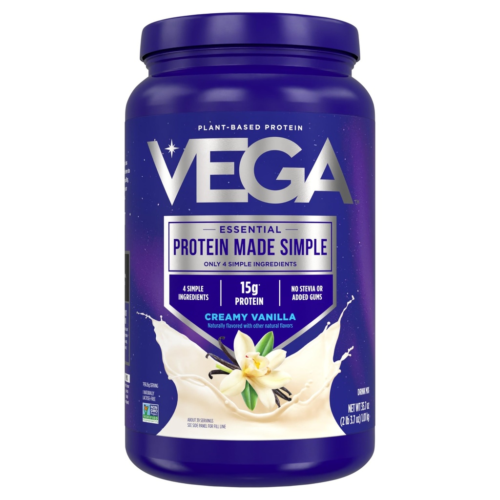 Vega Protein Made Simple Protein Powder, Vanille - Stevia Free, Vegan, Pflanzenbasiert, Gesund, Glutenfrei, Pea Protein für Frauen und Männer, 2.2 lbs (Packaging May Vary)