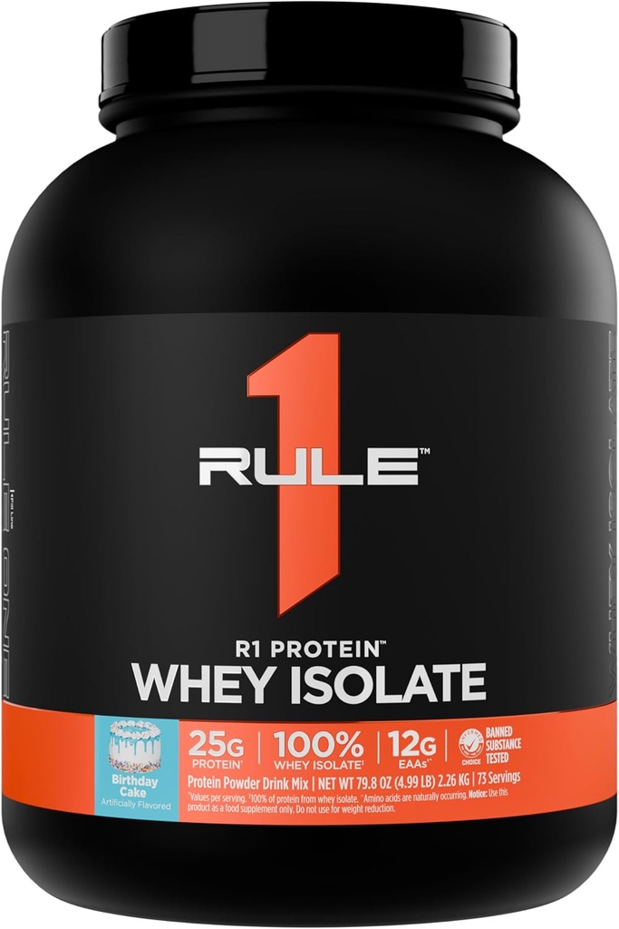 Regola 1 Isolato di siero di proteine R1 - Con 25g Proteine & 6g BCAA Esclusivamente da fonti isolate e idrolizzate per il recupero di allenamento (5 Pounds*, Torta di compleanno)