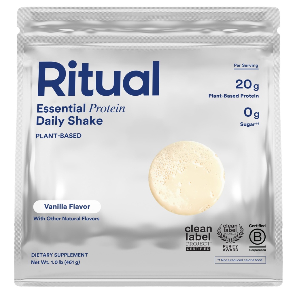 Ritual Vegan Protein Pulver mit BCAA: 20g Organische Pea Gepflanztes Protein aus Regenerativen Bauern in USA, Komplettes Aminosäureprofil, Glutenfrei, Zuckerfrei, Milchfrei, Vanille, 1 Lbs