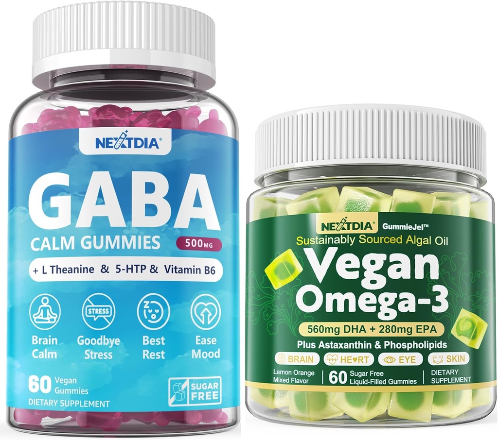 Vegan Omega 3 Gummis 1 Pack+ GABA Gummis Sugar Free 2 Pack