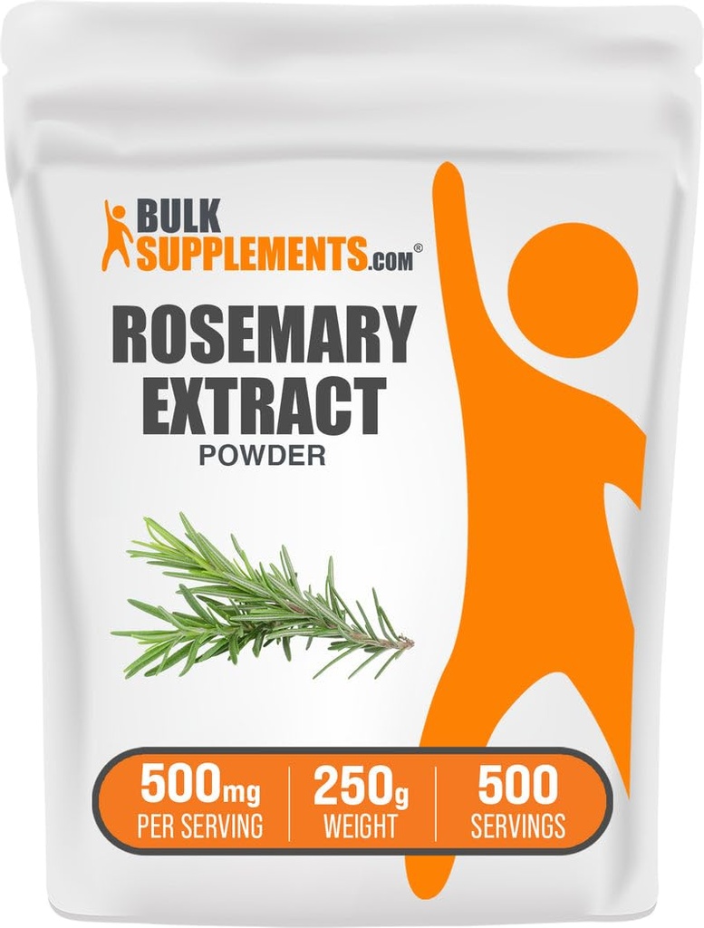 BulkSupplements.com Rosemary Extract Powder, da Rosemary Herb - Integratore di erbe, Gluten Free, 500mg per Serving, 250g (8.8 oz) (Pack of 1)