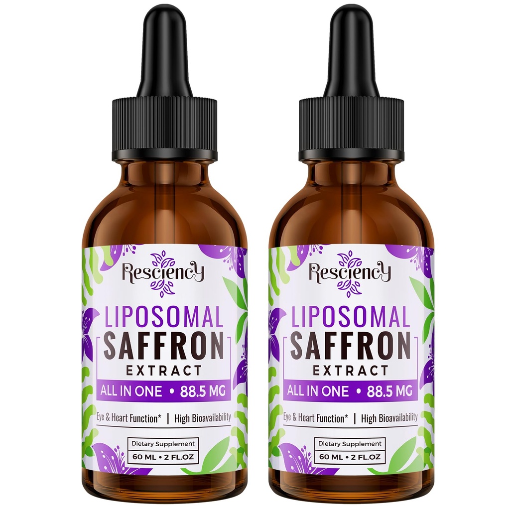 Saffron Supplements - 88.5 mg Saffron Extract Bessere Bioverfügbarkeit Liposomal Tropfen für Stimmung, Energie, Vision & Focus mit Ashwagandha, Turmeric, Magnesium, Zink, Vitamin B12 & D3, 60 ml, 60 Servierungen