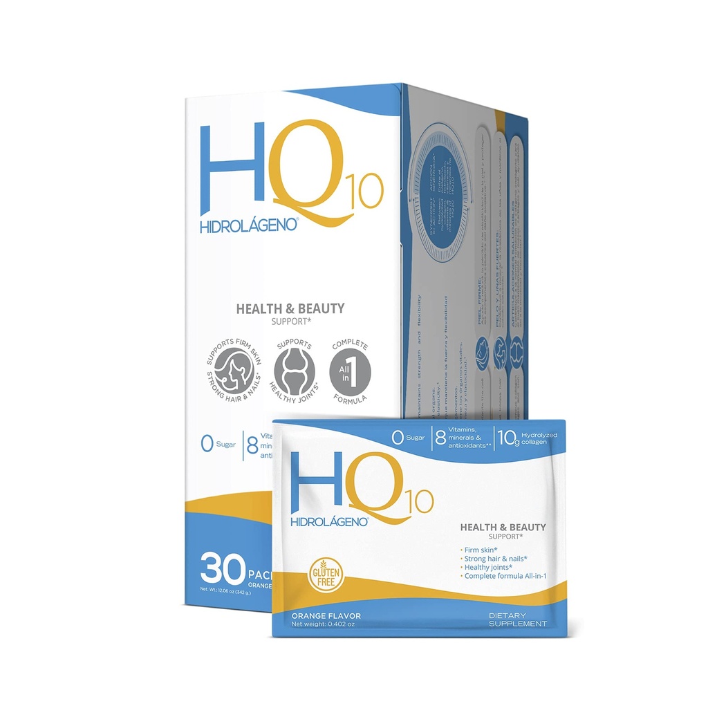 Hidrolageno Q10, hydrolysiertes Kollagen, Vitamine, ZINC, Antioxidantien, 30 Beutel pro Packung, 4,2 Unze, 1 Packung