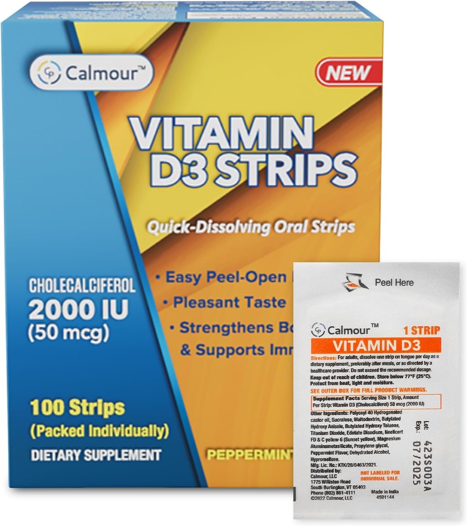 Bandes de vitamine D3 100 Pack de 2000 UI Dissolvable par voie orale Bandes de vitamine D3