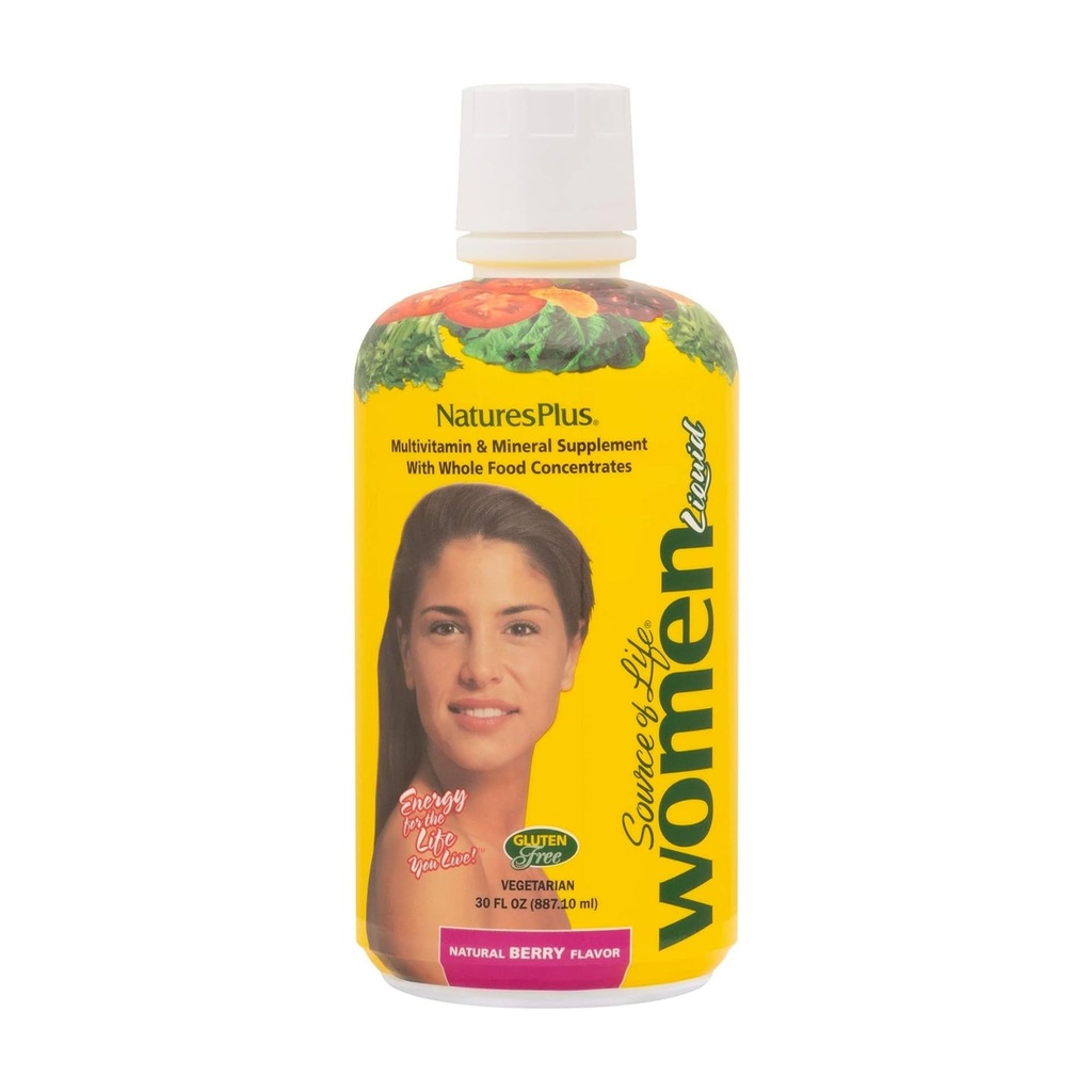 Natures Plus Fonte di Vita Donne Liquido Multivitamin- 30 fl oz - Natural Berry Flavor - Interi Alimenti & Minerali - Energia, Salute e Difesa Contro Lo Stress - Vegetariano, Senza Glutine - 30 Serve