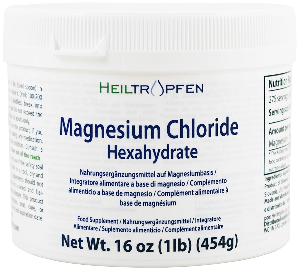 1 Pound Magnesium Chloride Hexahydrate | Pharmaceutical Grade Ingredients | Third-Party Tested | Crystal Powder | Pure Ph. EUR., BP, USP, 100% | Heiltropfen®