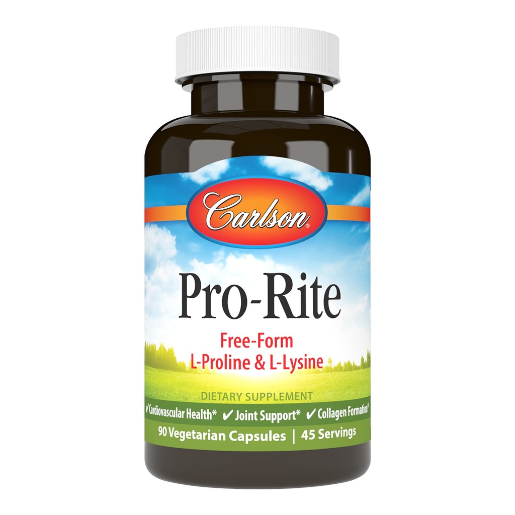 Carlson - Pro-Rite, Free-Form L-Proline & L-Lysine, Health, Joint Support & Collagen Formation, 90 Capsules