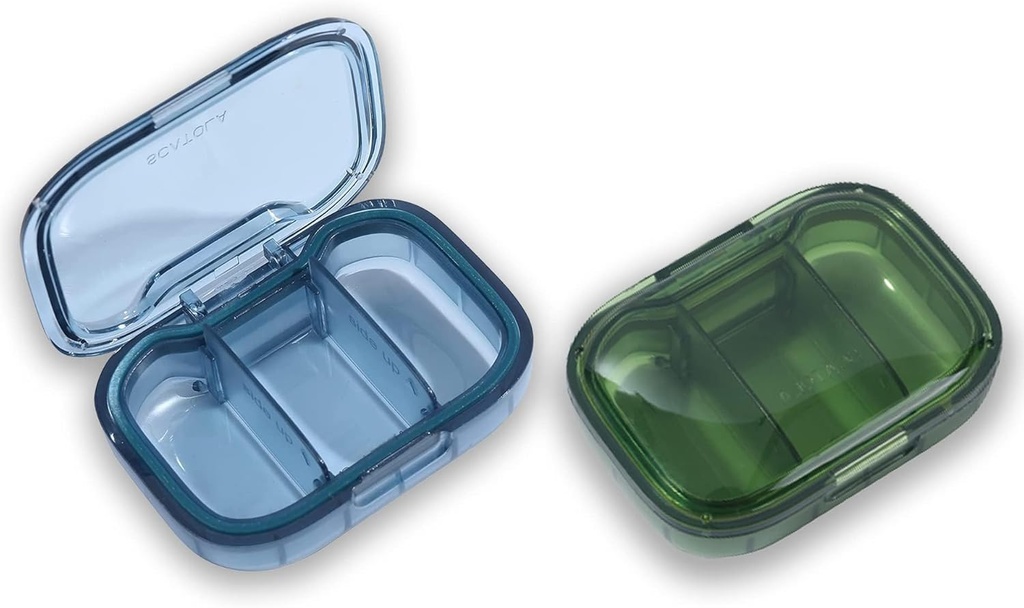 3 Compartment Pill Box, Moisture Proof Pill Case, Travel Pill Organizer for Pocket Purse, Daily Portable Medicine Vitamin/Fish Oil Box, Supplement Box, 2 Pack