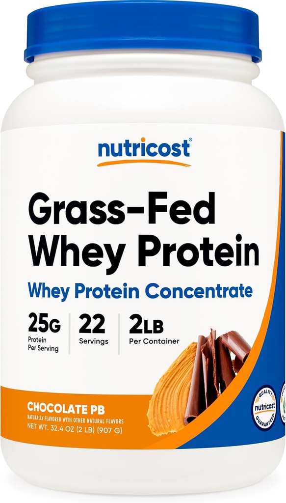 Nutricost Grass-Fed Whey Protein Concentrate (Chocolate Peanut Butter) 2LBS - Post Workout Powder Supplement, Non OGM