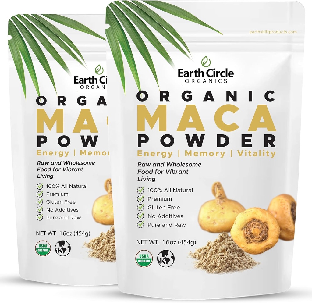 Earth Circle Organics Yellow Maca Root Powder, Superfood naturale, aiuta con energia, peso e fertilità femminile - Vegan - 1 Pound (Pack of 2)