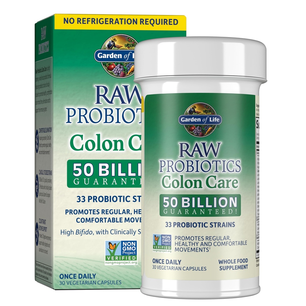 Jardin de la vie Probiotiques pour les femmes et les hommes - Probiotiques crus Soins des colonies 50 milliards d'UFC et enzymes, plateau stable une fois par jour Acidophilus Probiotique pour la régularité et le soutien de santé immunitaire, 30 capsules