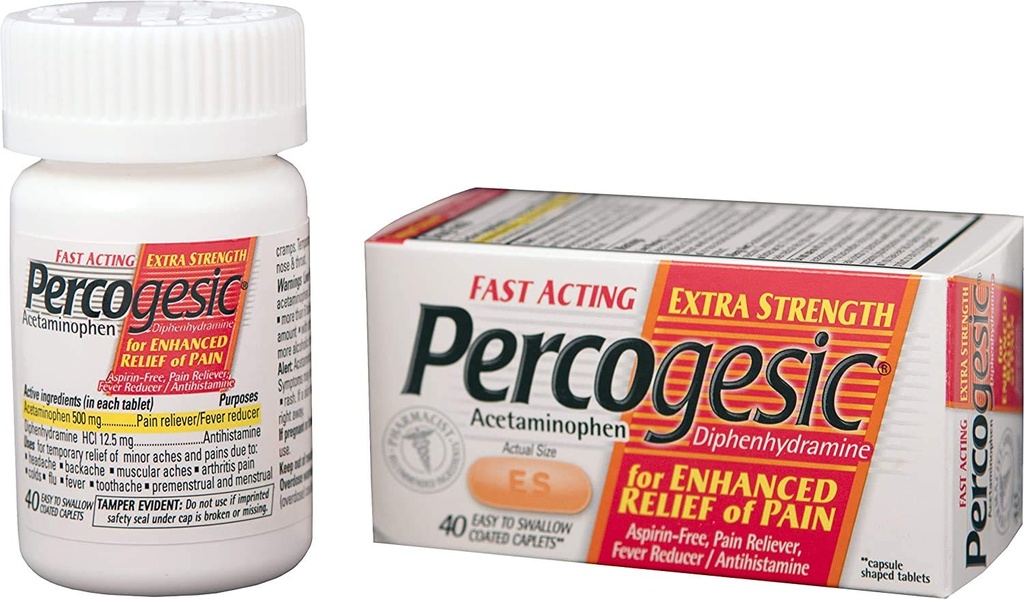 Percogesic Extra Kraft Schmerz Relief | Aspirin Kostenlose Dual Action Relief | 40 beschichtete Caplets (6 Pack)