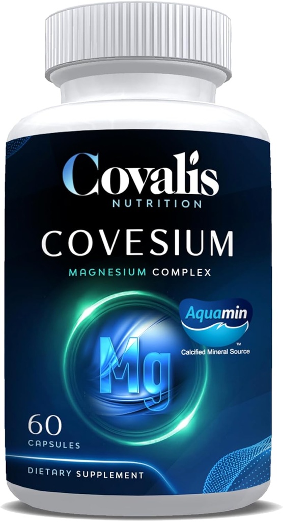 Covesium Magnesium Complex Supplement | 5 Arten von Magnesium - Hydroxide, Glycinat, Citrat, Malat, Oxid | Muskelfunktion | 60 Kapseln