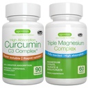 Complexe Triple Magnésium + Complexe de Curcumine Haute Absorption, Ensemble Vegan, Glycinate Chélaté Haute Absorption, Taurat & Citrate Magnésium + 300% Curcuminoïdes d'absorption plus grande avec prise rapide,