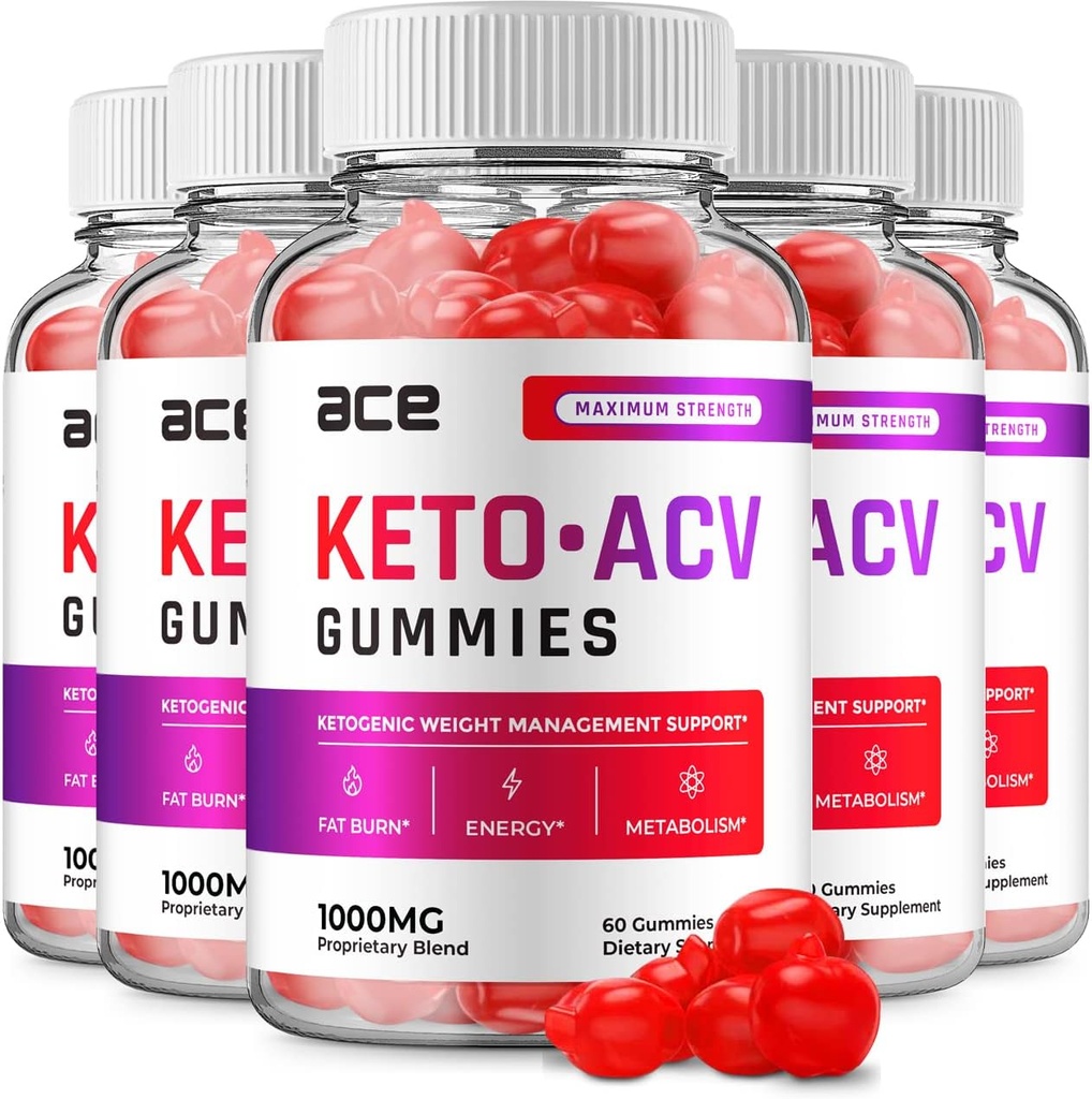 (5 Pack) Ace Keto ACV Gummies - Advanced Formula Ace Keto Plus ACV Gummies Apple Cider Ace ACV, Gestione del peso, Supplementi dietetici Donne (300 Gummies)