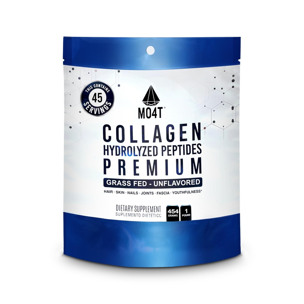 MO4T Collagen Peptides- Collagen Polvere- Collage idrolizzato - Grass nutrito - Colageno Hidrolizado -Colgen non aromatizzato (1 Pound)