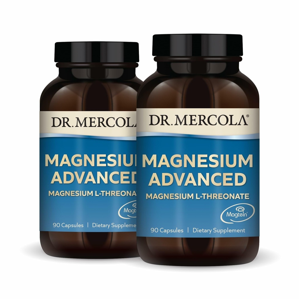 Dr. Mercola Magnesium Advanced, 2-Pack (je 90 Kapseln), Nahrungsergänzungsmittel, Magnesium L-Threonat, Non-GMO