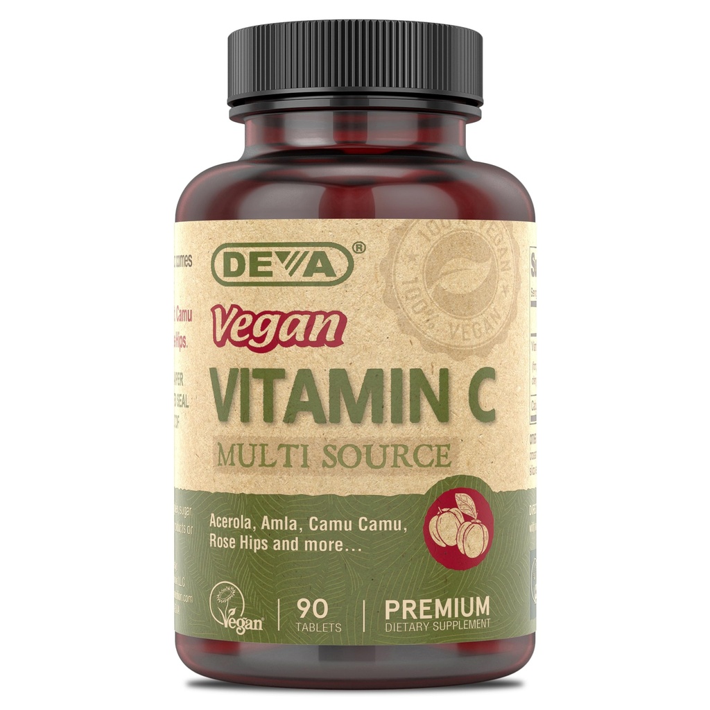 DEVA Vegan Vitamine - Vegan Food Based Premium Vitamin C - Multisource - Non-GMO - 90 Tabletten
