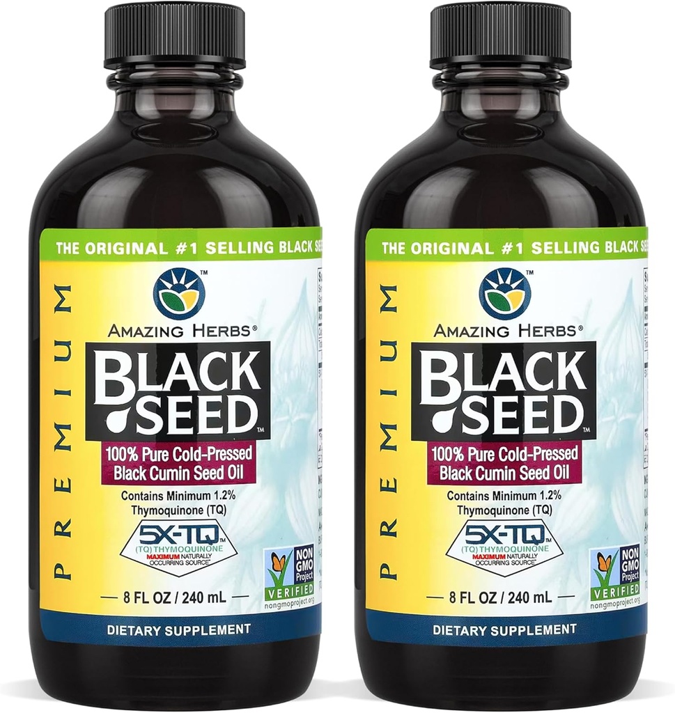 Erstaunliche Kräuter Premium Schwarzes Samenöl - Glutenfrei, Non GMO, kalt gepresst Nigella Sativa Aids in Verdauungsmedizin, Immununterstützung, Gehirnfunktion - 8 Fl Oz (Pack von 2)