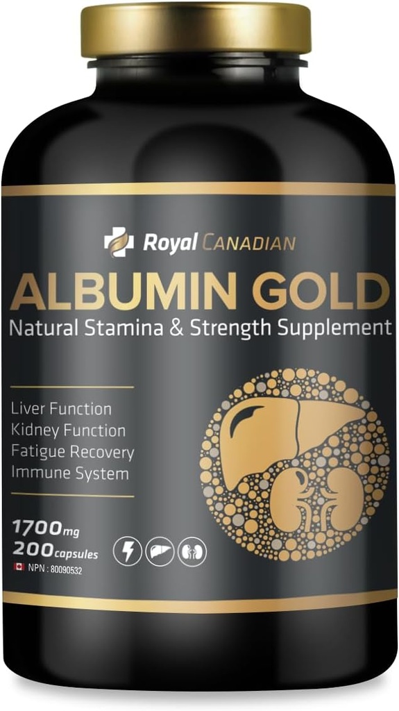ROYAL CANADIAN Albumin Gold 1700mg | Liver Funktion | Kidney Funktion | Fatigue Recovery | Immunsystem (200 x 1700mg Kapseln)