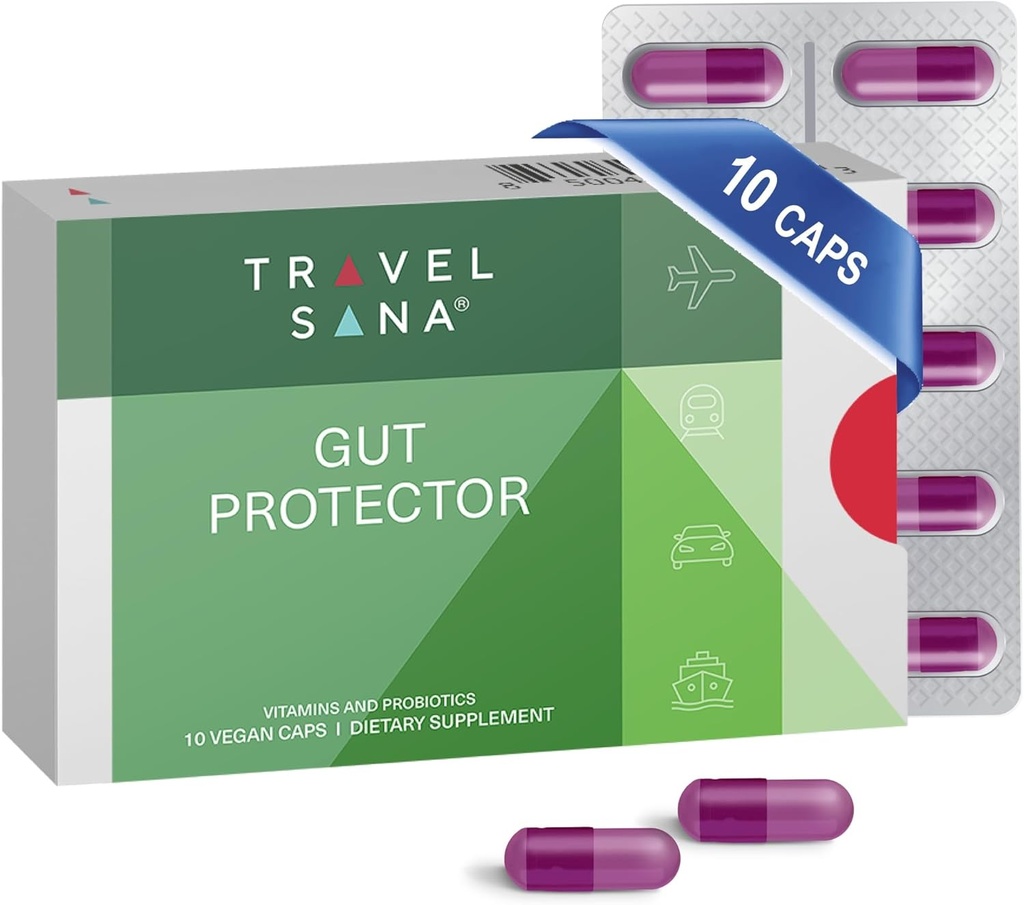 Verdauungshilfe für Reisende |Stop & verhindern Durchfall, Bloating, Gas |Boost Immunsystem |Probiotics & Essential Vitamins |Fast-Acting |10 Vegan Caps