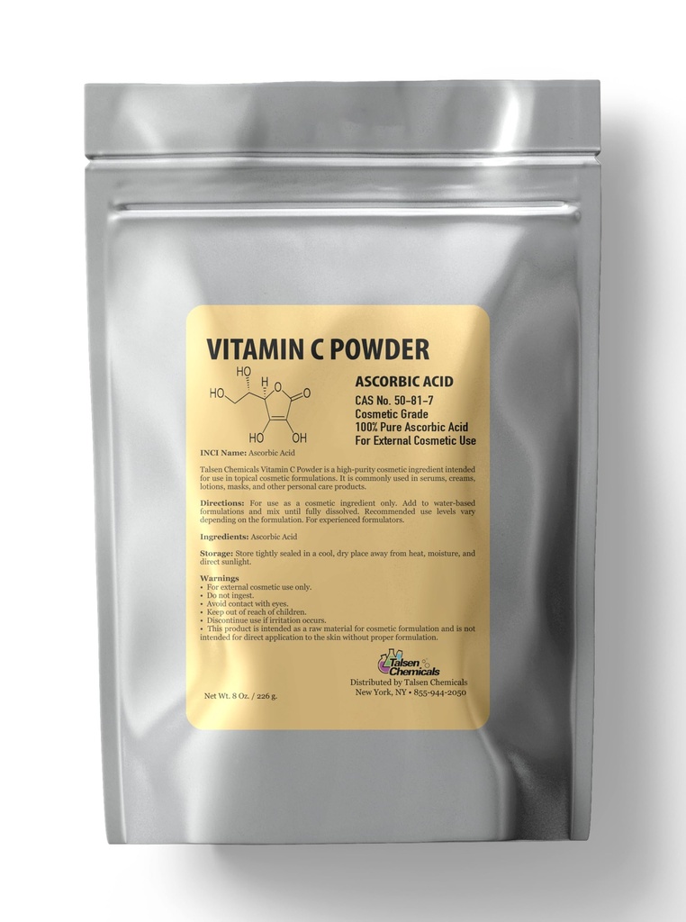 Reines Vitamin C Pulver bio (8 Oz / 226 g) Ascorbinsäurepulver Leistungsstarkes Antioxidans für Haut DIY Hautpflege