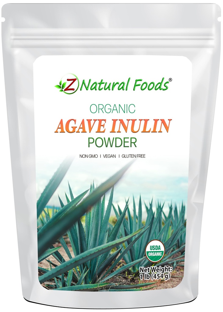 Z Cibi naturali Polvere di inulina di agave organica, supplemento di fibra naturale, polvere di superfood prebiotico per bevande, smooti e ricette, crudo, non OGM, vegano, senza glutine, Kosher, 1 lb