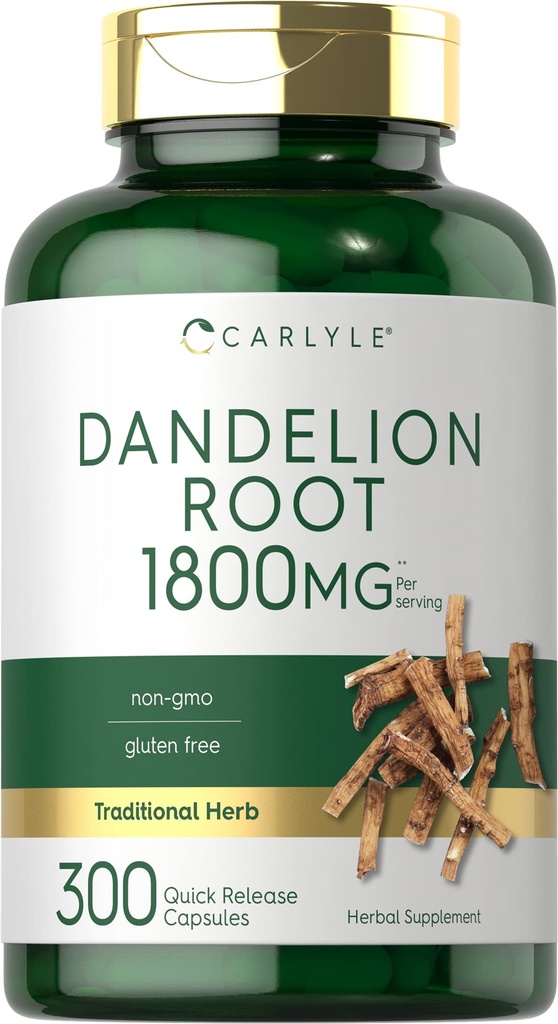 Carlyle Dandelion Root | 1800mg | 300 capsule | Non OGM, Gluten Free Supplement