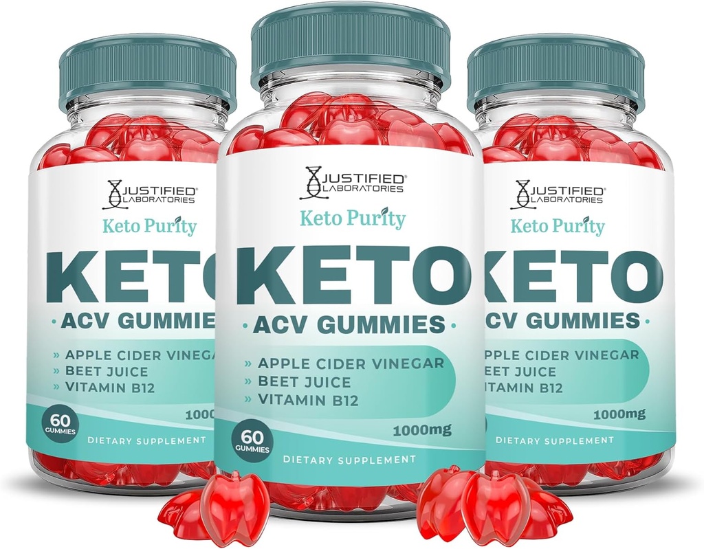 (3 Pack) Pureté Keto ACV Gommies Formule avancée 1000MG Pureté Keto Gommies Vinaigre de cidre de pomme préparé avec du jus de betterave à grenade Poudre B12 Vegan Non OGM 180 Gommys