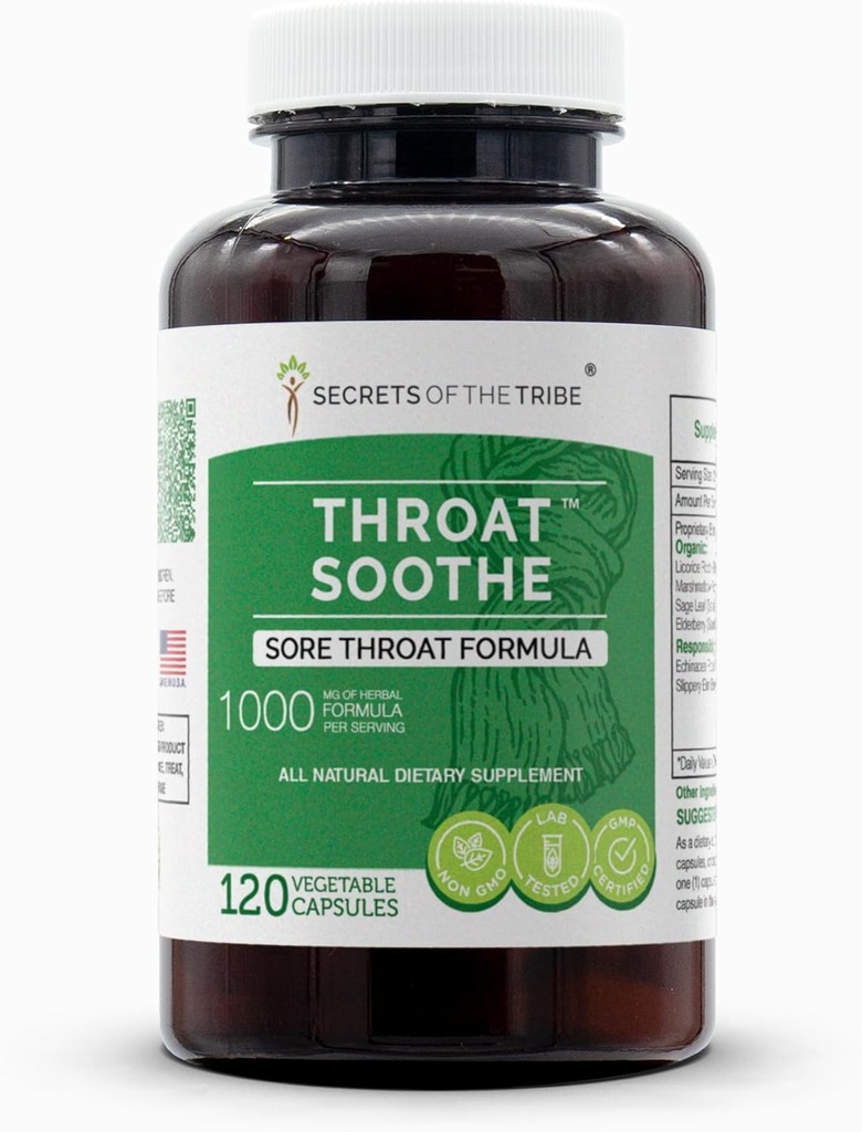Secrets of the Tribe - Throat Soothe, Sore Throat Formula, Herbal Supplement Blend (120 capsule)