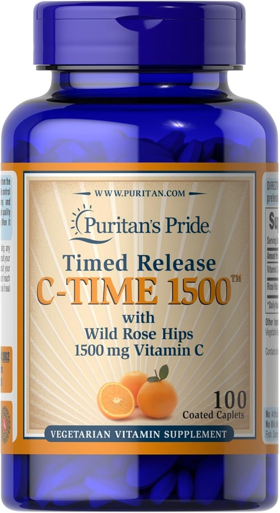 Puritan Pride Vitamin C 1500 mg con Caplets Rose HIPS, 100 Conte