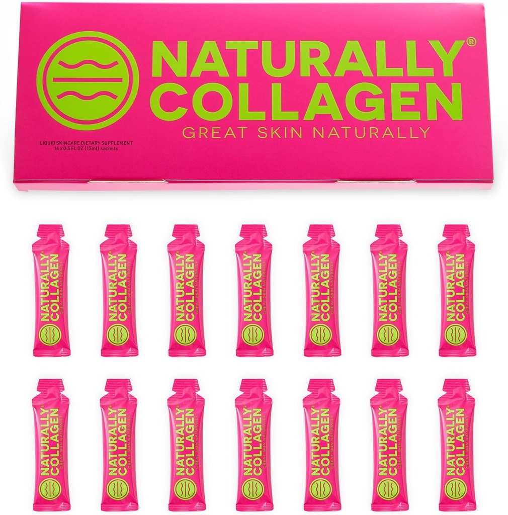 Premium Hydrolysed Liquid Marine Collagen Supplement - 8000mg Collagen pro Sachet Plus 180mg VIT C - Natürliche Tropische Frucht Geschmack - 14 Beutel pro Box