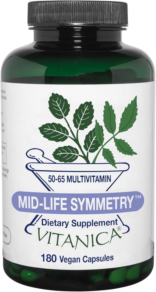 Vitanica - Simmetria di mezza vita, 50-65 ad alta potenza Daily Multivitamin and Mineral, Vegan, 180 capsule