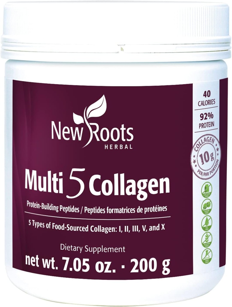 Nuovo Roots | Multi 5 Collagen Powder Supplement (Tipes I, II, III, V e X) Collagen idrolizzato - Latticini & Gluten Free - 12g per Serving - 7.05 oz