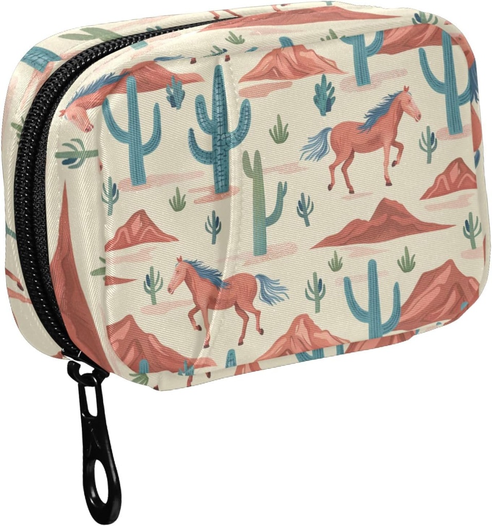 Fustylead Cute Cartoon Western Horses Cactus Mountains Pill Organizer per il Purse, Settimanalmente Portatile Pill Box con Zipper a Storage Vitamins Fish Oils Farmaci Supplementi