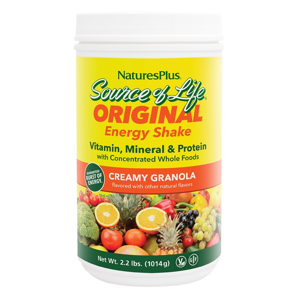 NaturesPlus Source of Life Energy Shake - 2.2 lb - Provides 13g Complete Protein, Vitamins & Minerals - Non-GMO, Gluten Free, Vegetarian - 26 Servings